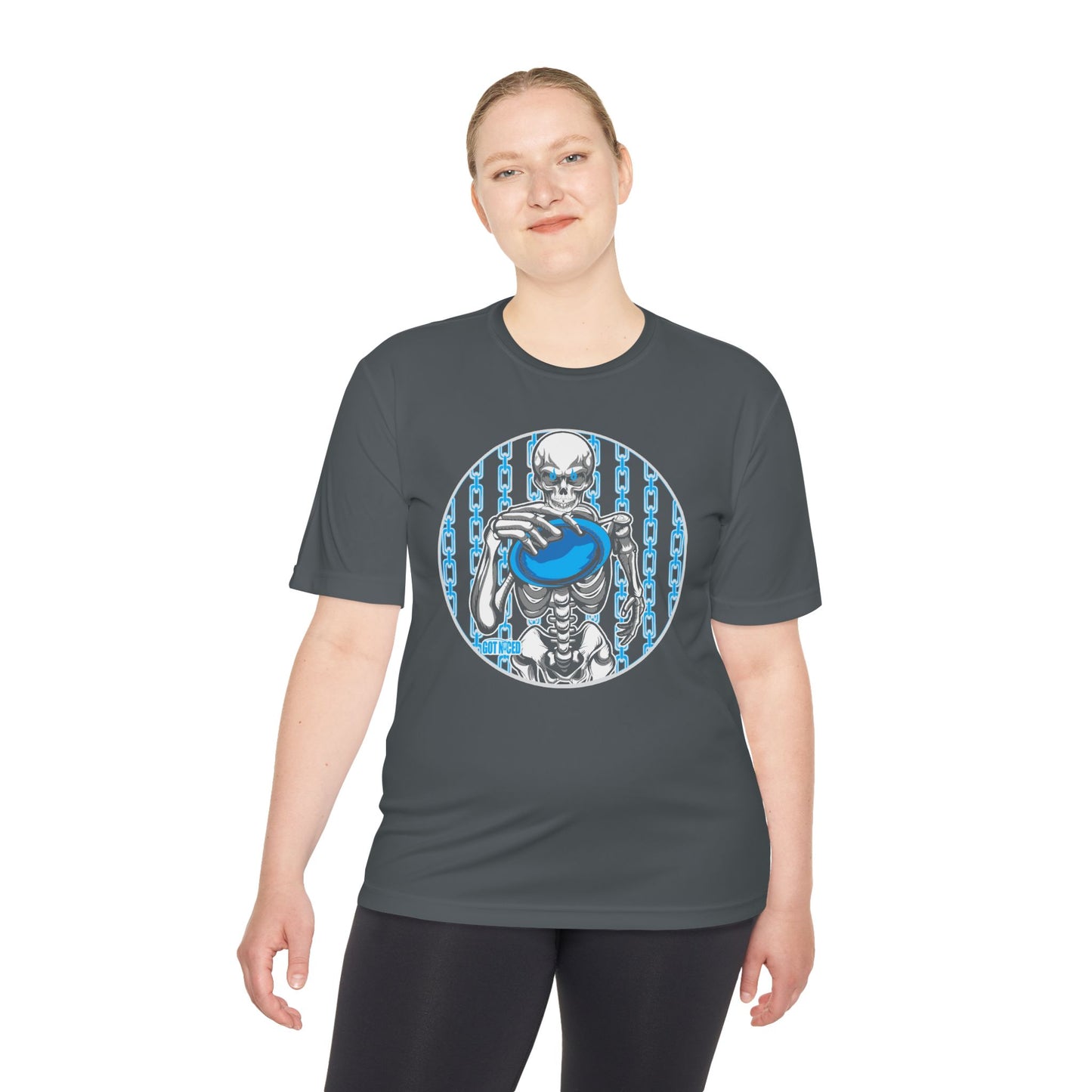 Skeleton Putt Moisture Wicking Tee, Unisex Athletic Shirt, Disc Golf Apparel, Unique Design