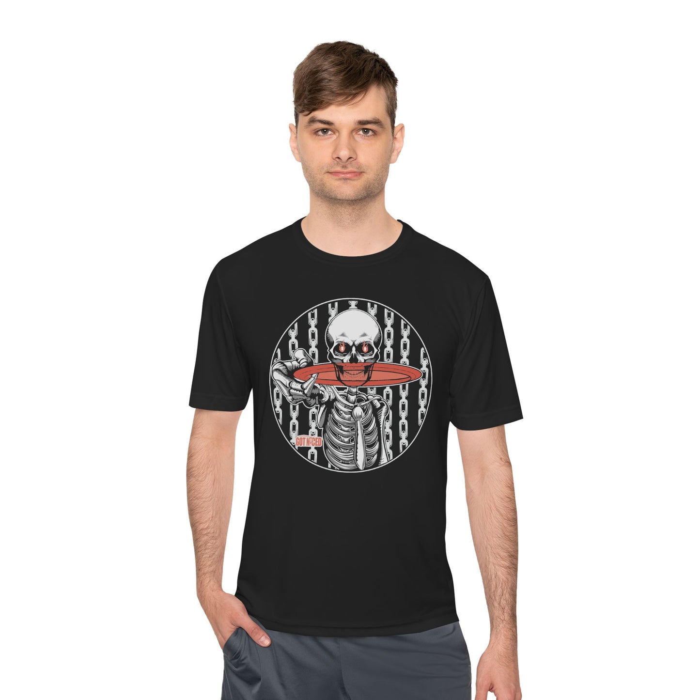 Disc Golf Skeleton Moisture Wicking Tee, Unisex Athletic Shirt, Disc Golf Apparel, Unique Design