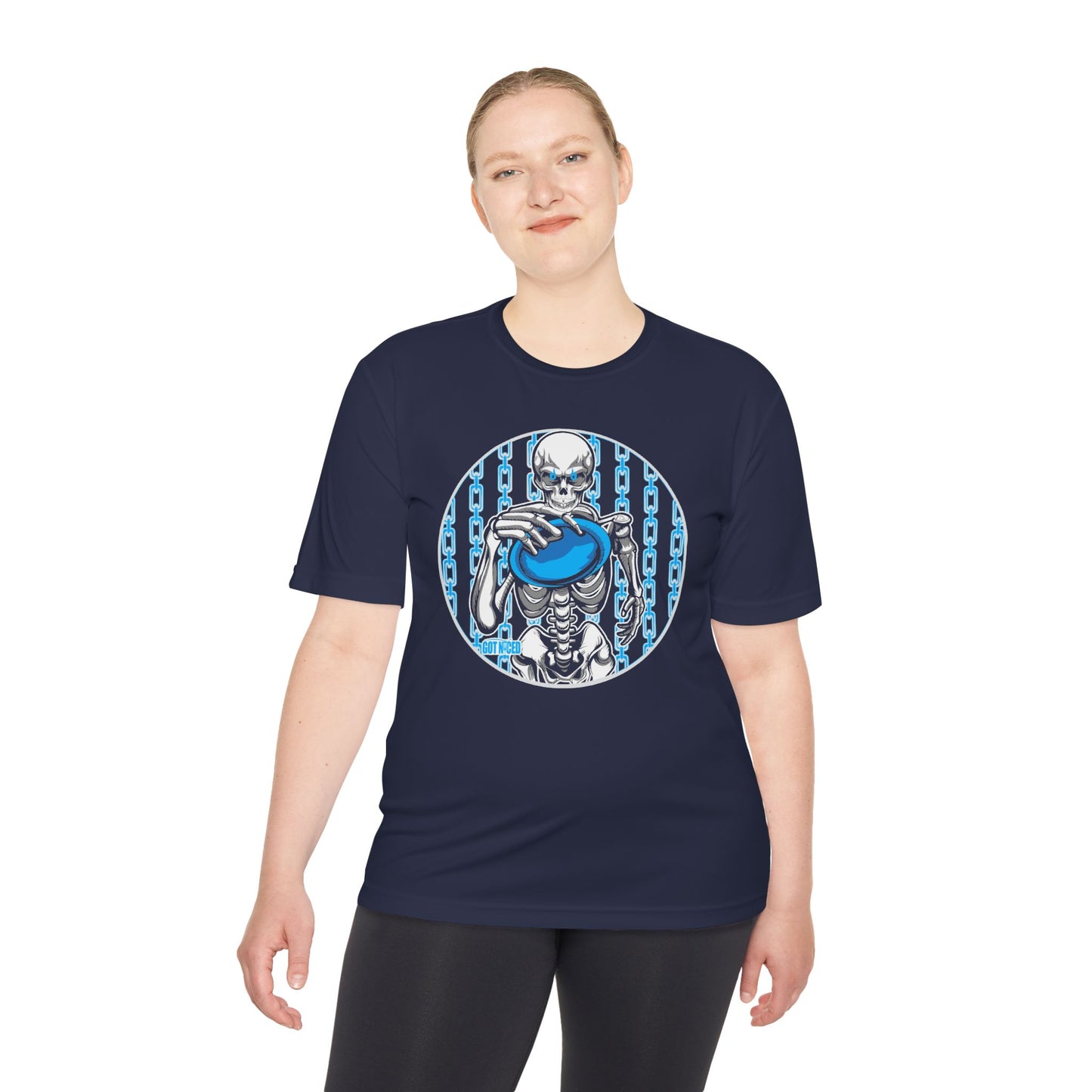 Skeleton Putt Moisture Wicking Tee, Unisex Athletic Shirt, Disc Golf Apparel, Unique Design