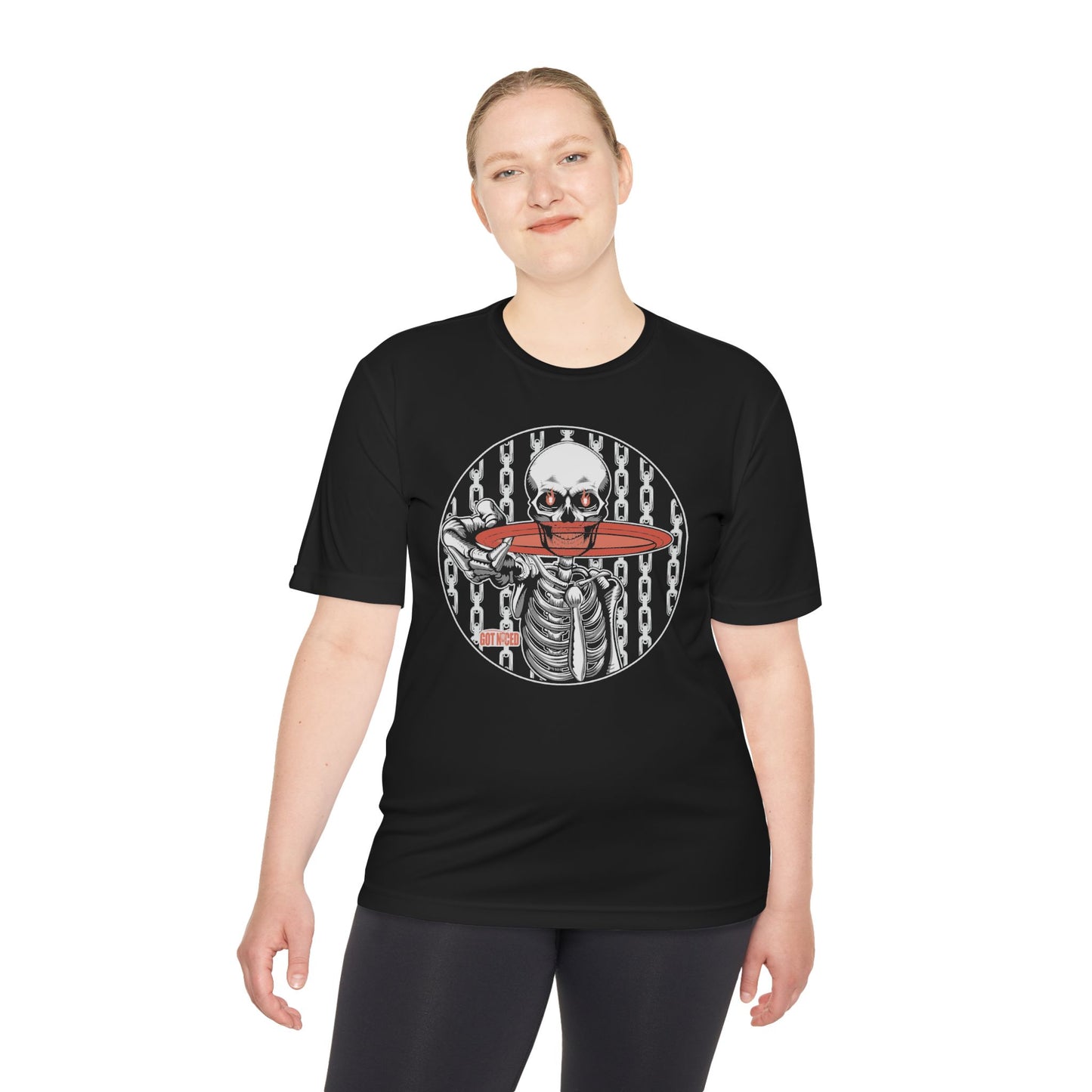 Disc Golf Skeleton Moisture Wicking Tee, Unisex Athletic Shirt, Disc Golf Apparel, Unique Design