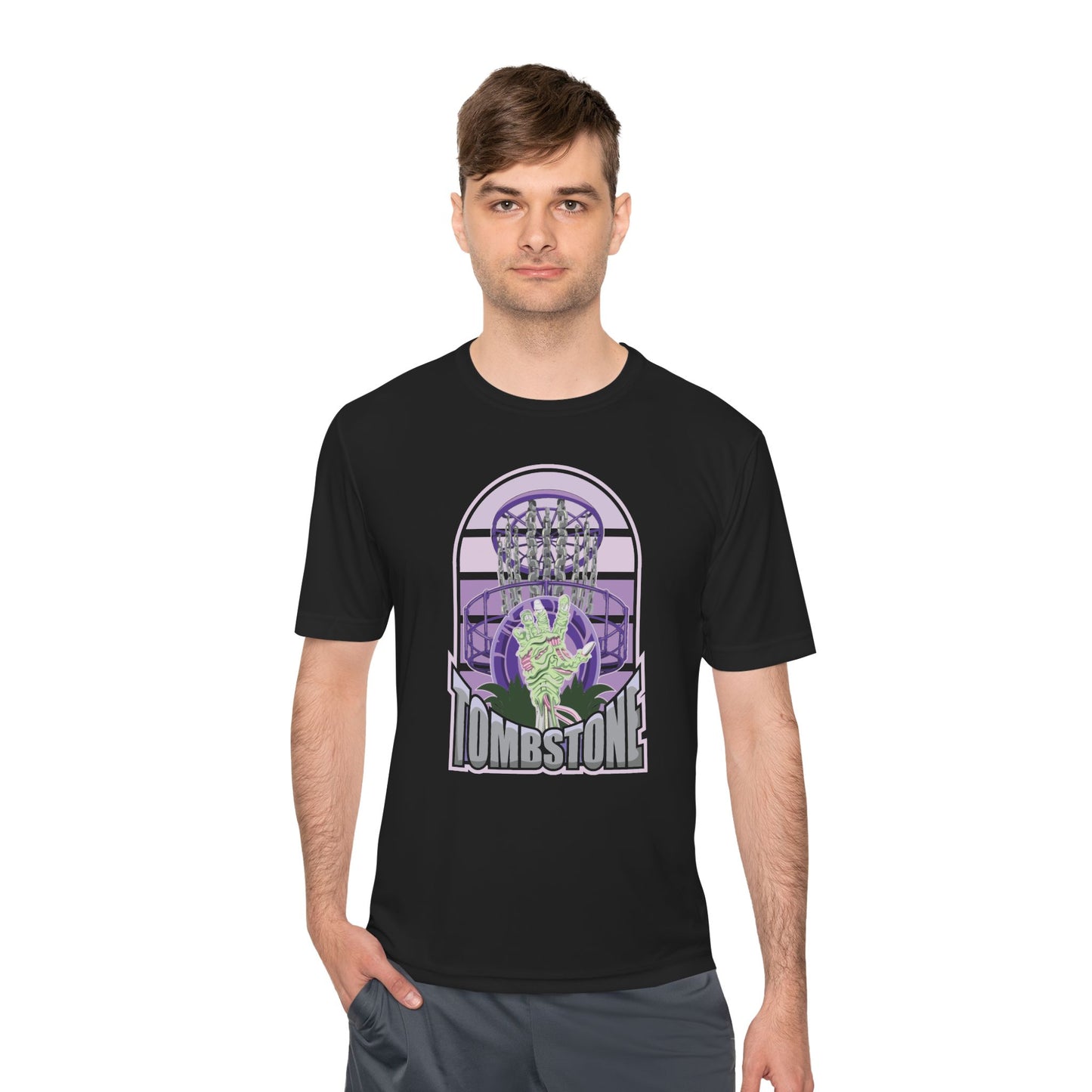 Tombstone Disc Golf Moisture Wicking Tee, Unisex Athletic Shirt, Disc Golf Apparel, Unique Design
