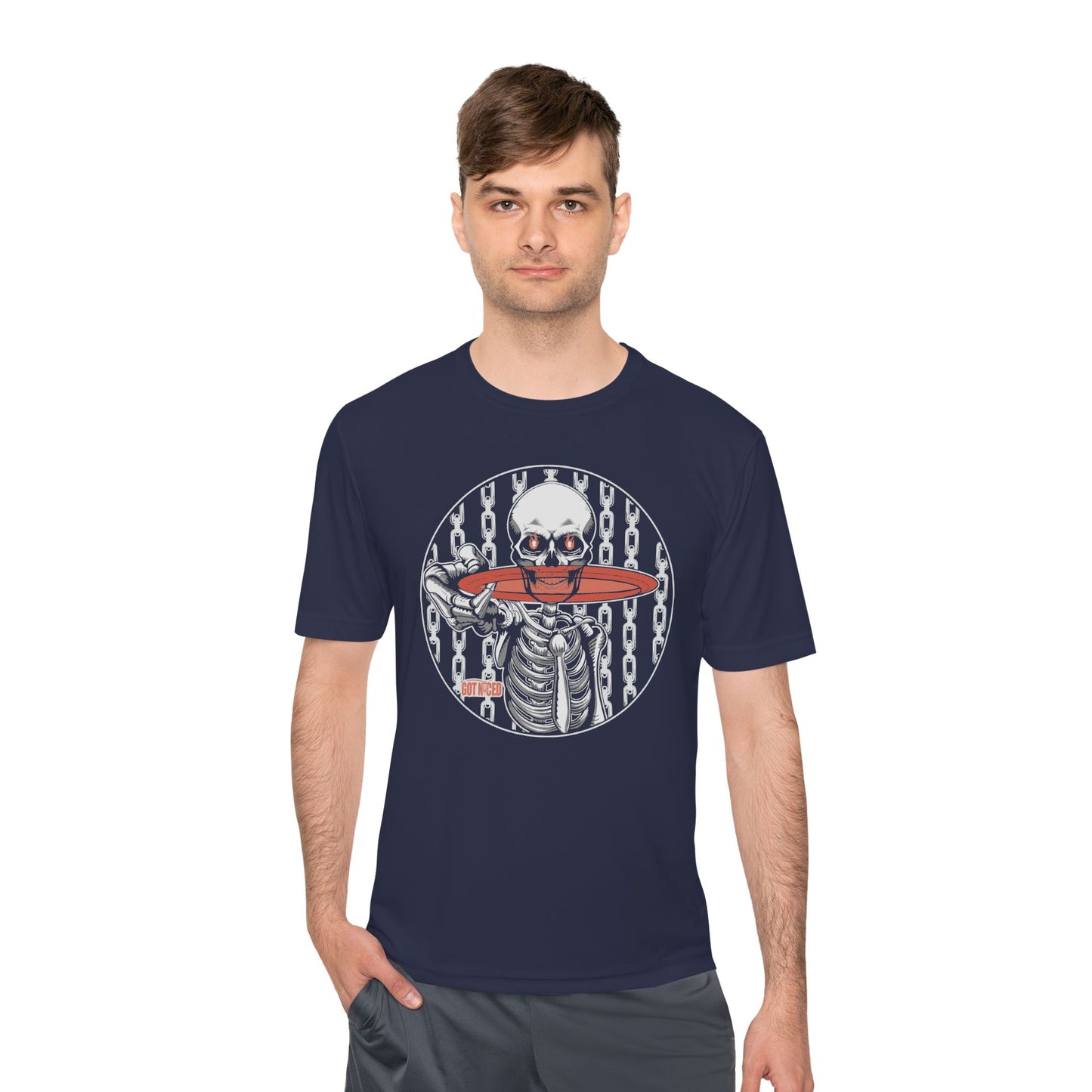 Disc Golf Skeleton Moisture Wicking Tee, Unisex Athletic Shirt, Disc Golf Apparel, Unique Design