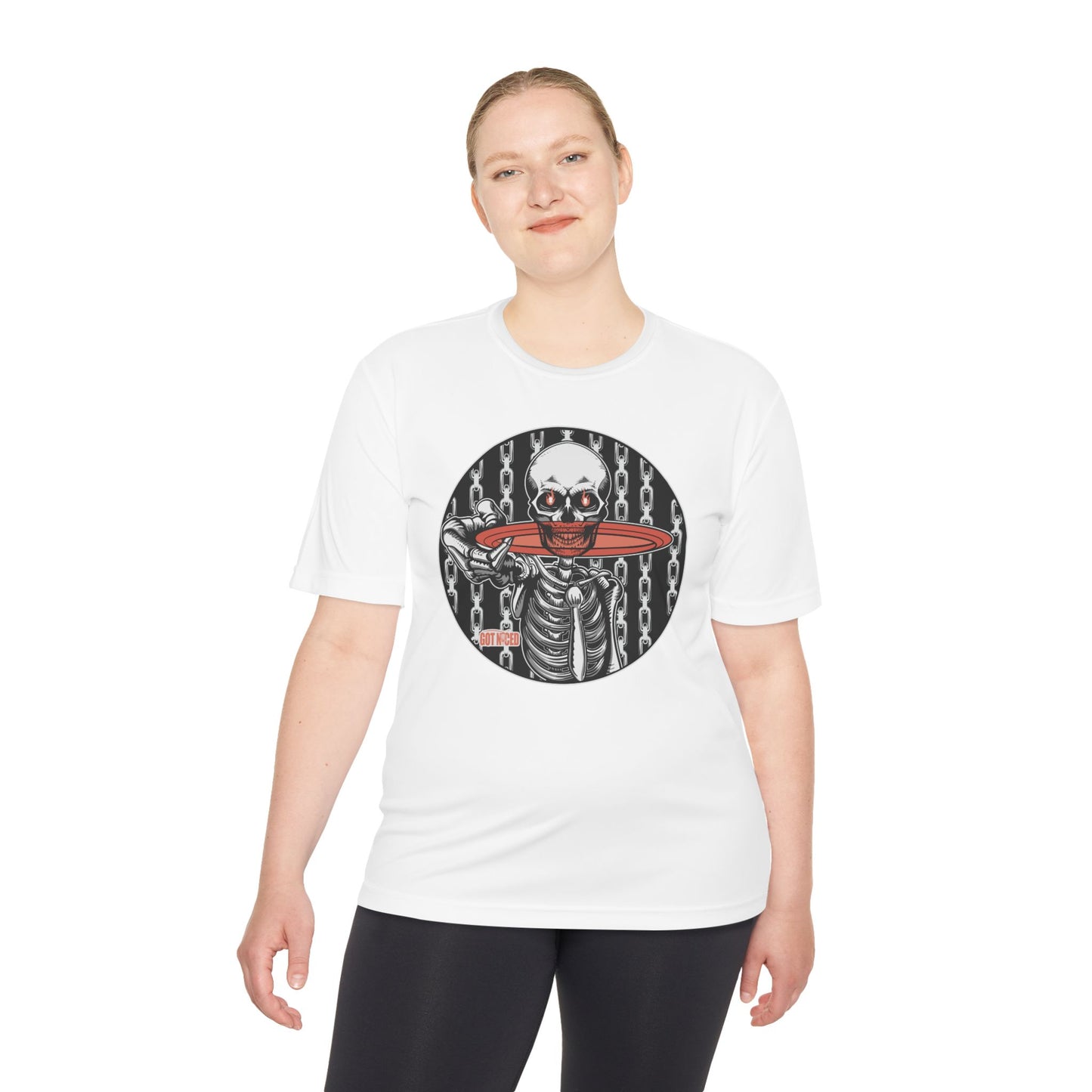 Disc Golf Skeleton Moisture Wicking Tee, Unisex Athletic Shirt, Disc Golf Apparel, Unique Design