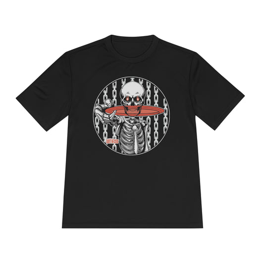 Disc Golf Skeleton Moisture Wicking Tee, Unisex Athletic Shirt, Disc Golf Apparel, Unique Design