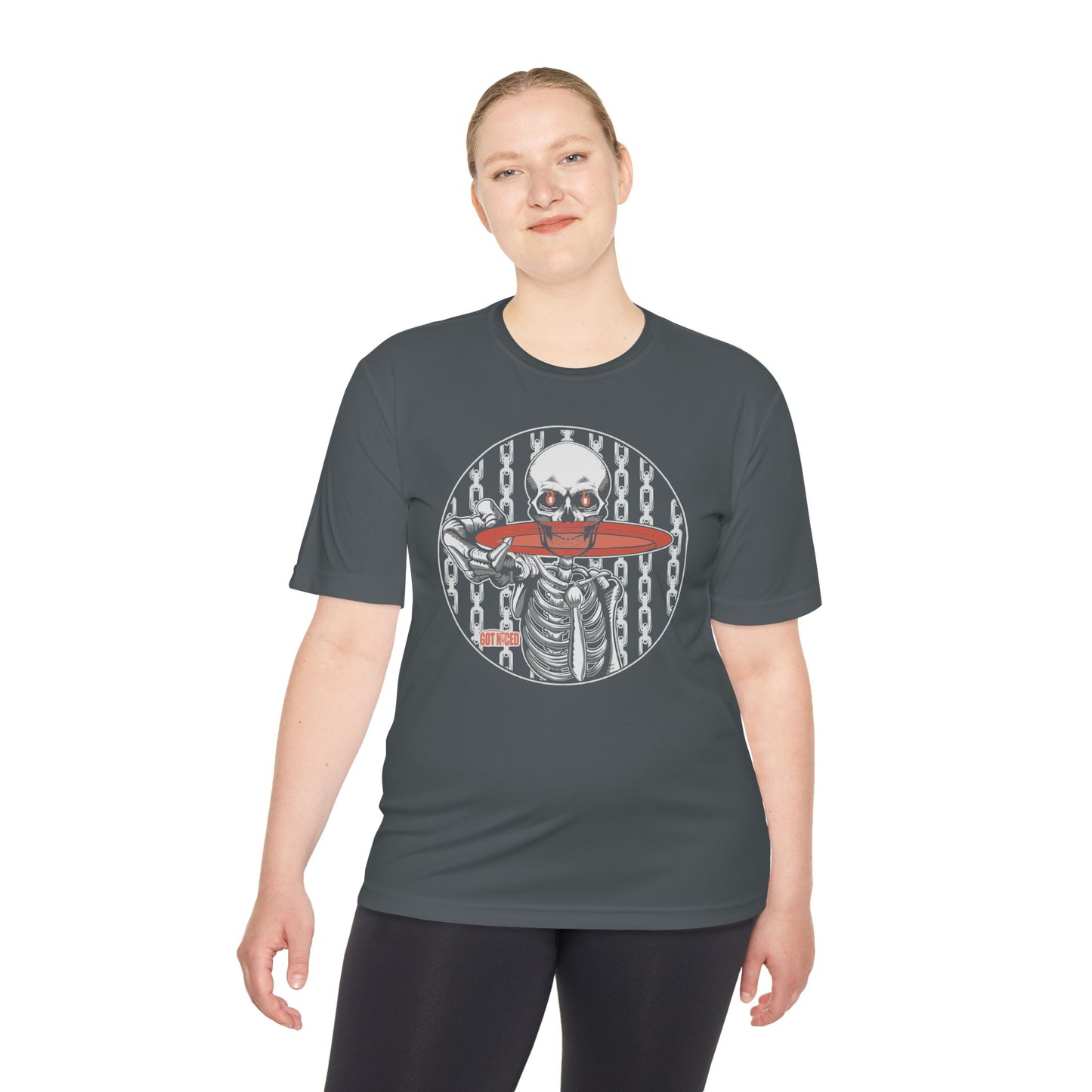Disc Golf Skeleton Moisture Wicking Tee, Unisex Athletic Shirt, Disc Golf Apparel, Unique Design