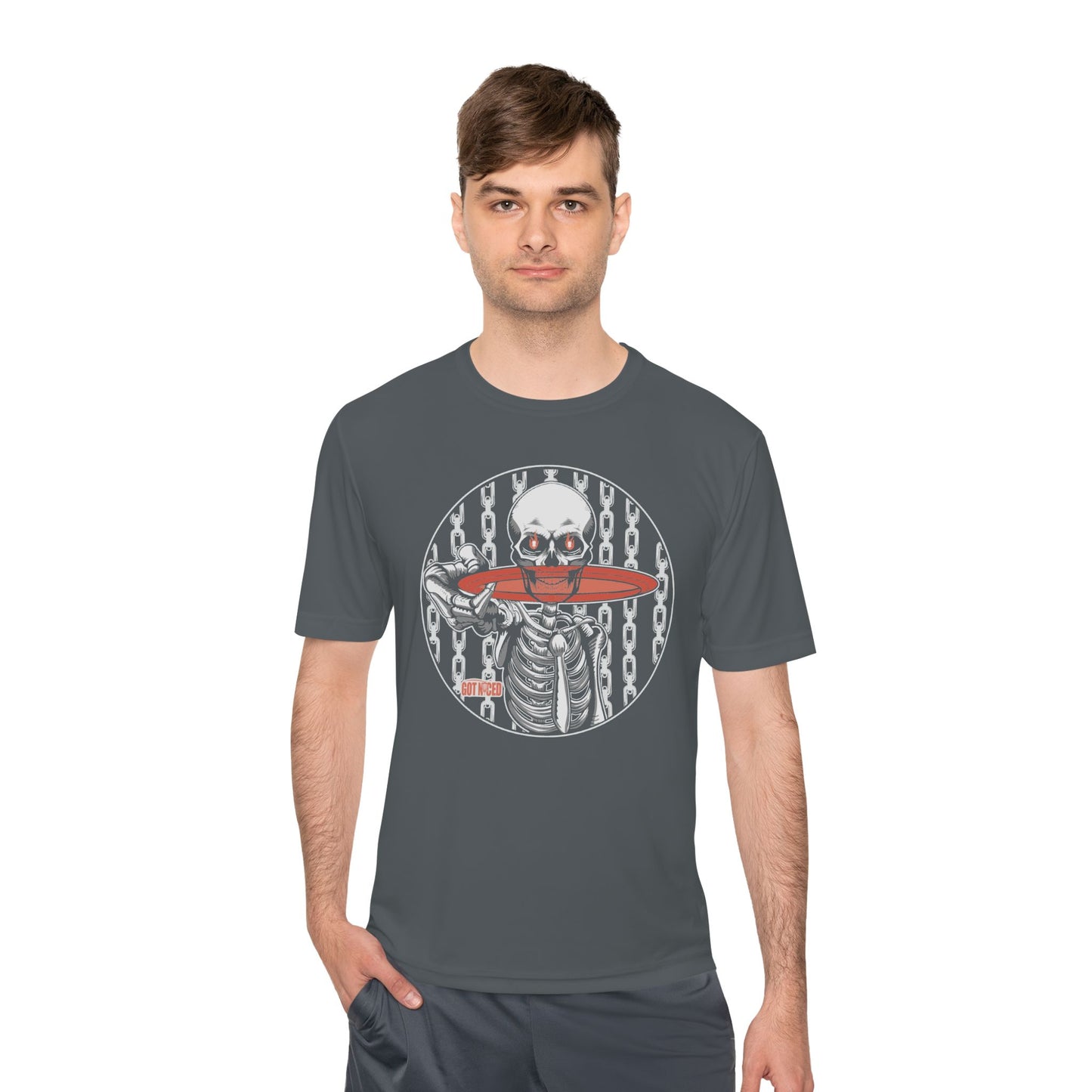 Disc Golf Skeleton Moisture Wicking Tee, Unisex Athletic Shirt, Disc Golf Apparel, Unique Design